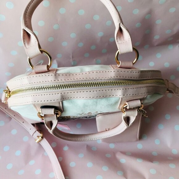 Juicy Couture HERITAGE SATCHEL Velour & Faux leather  w pouch Crystal /Pink Clay - Picture 5 of 12